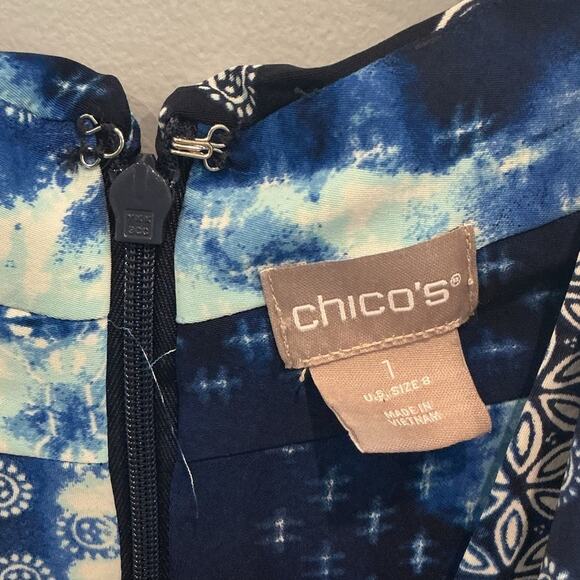 Chico’s Womens Maxi Dress Size Medium Blue Patchwork Americana Boho Office Work - Picture 2 of 8